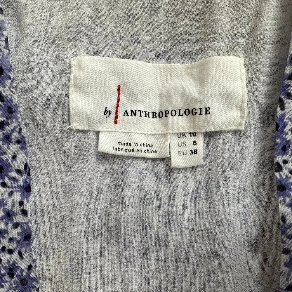 Anthropologie Caia blue and white blouse size 6 puff sleeve open shoulder